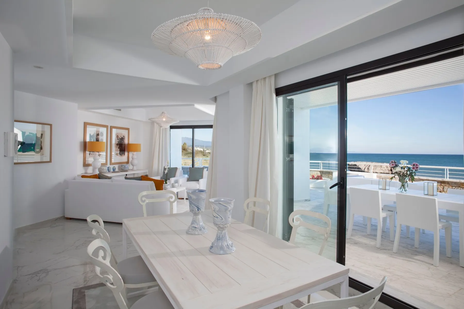 Living and dining room opening onto the terrace