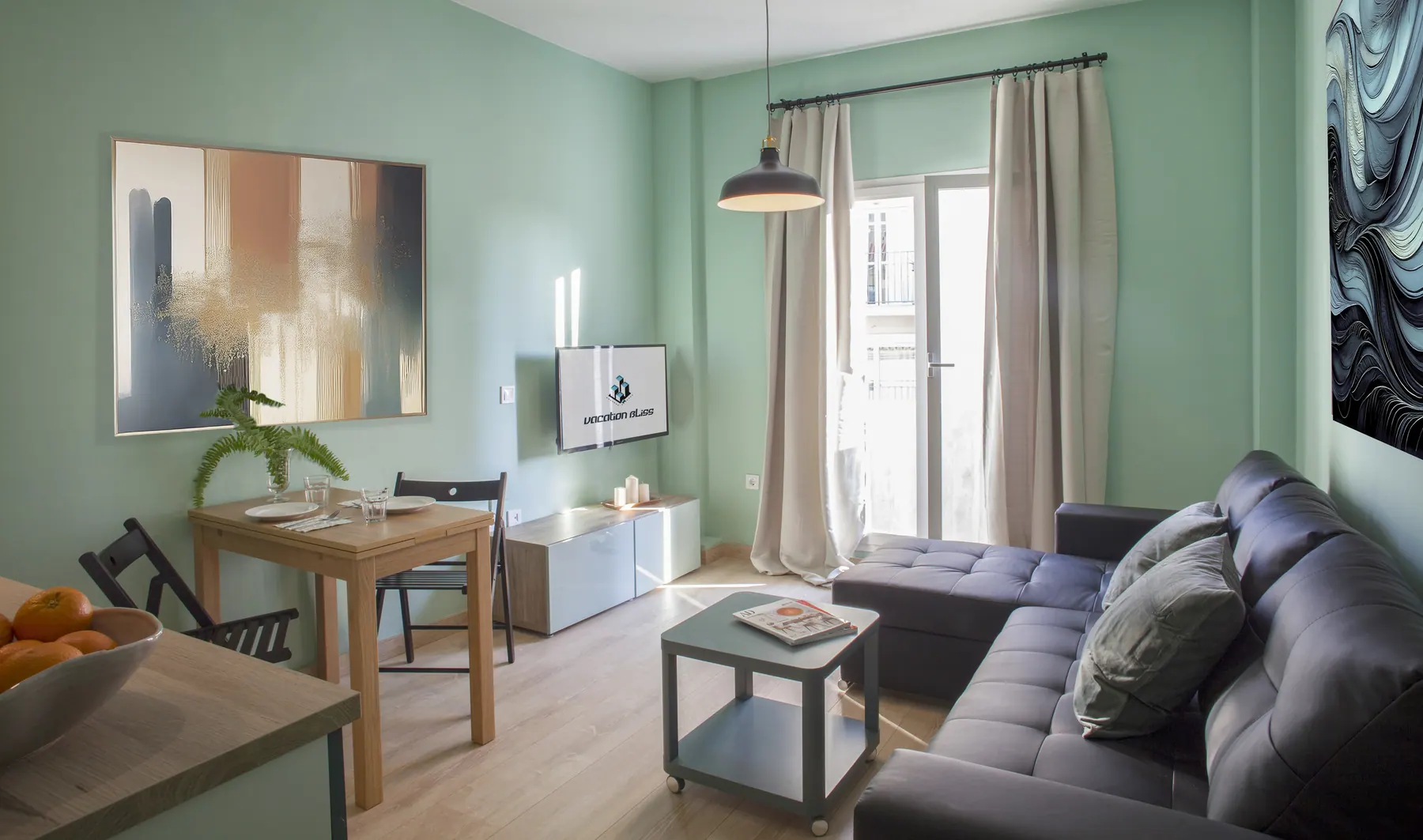 Living and dining room with balcony