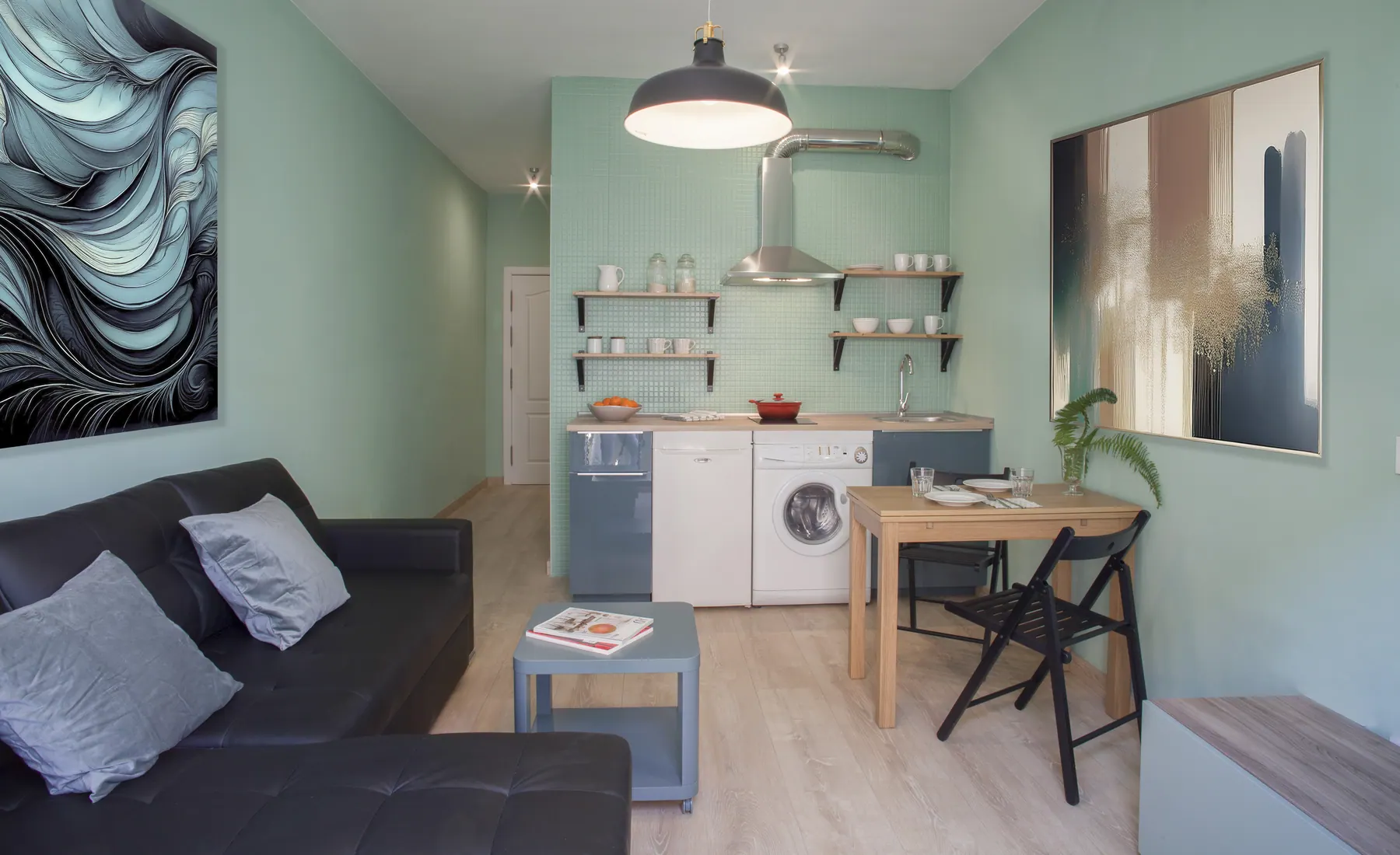 Living room with open kitchen