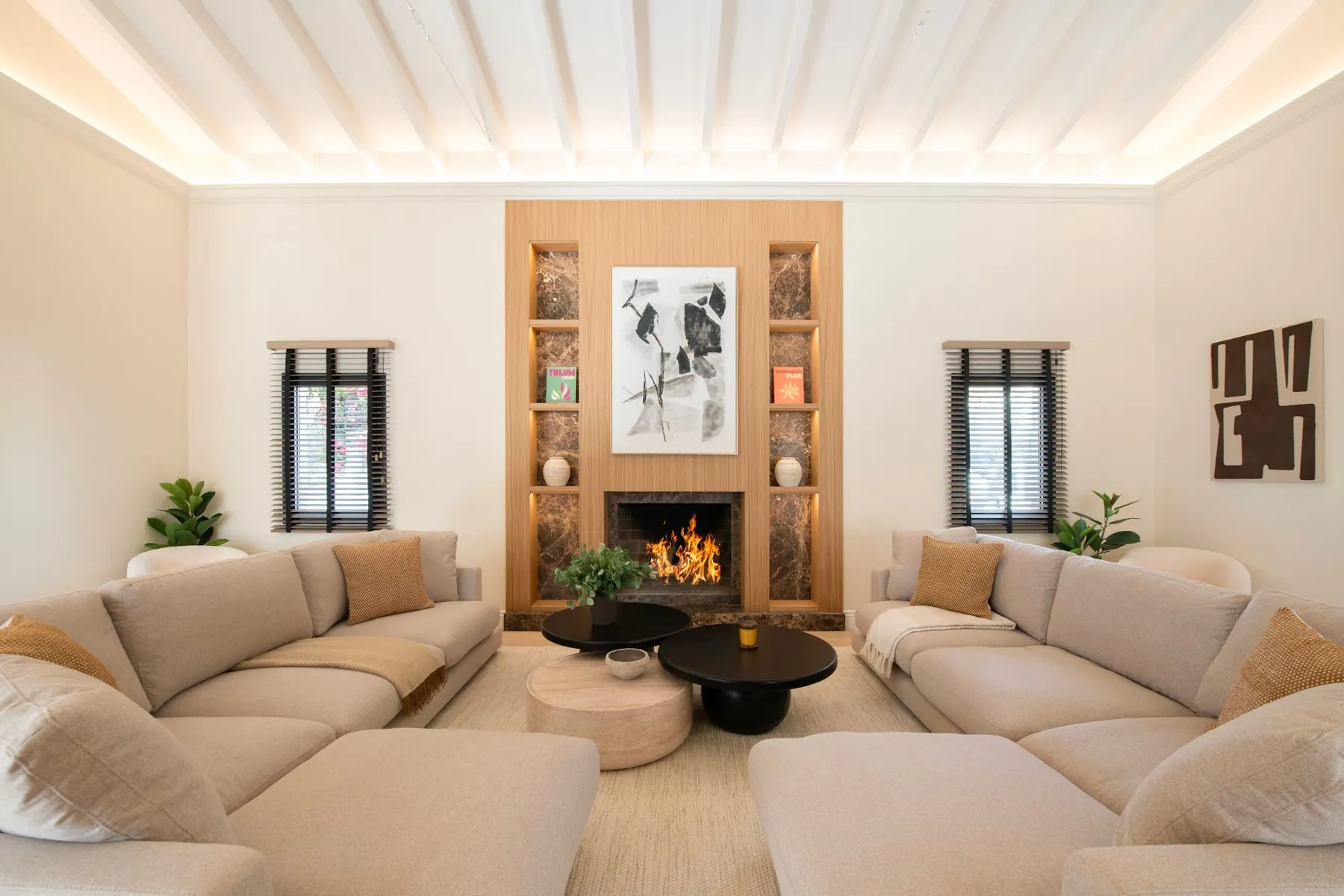 Living room with fireplace in a Marbella villa